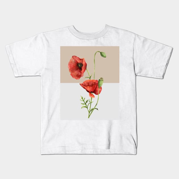 Modern Red Poppies Kids T-Shirt by She Gets Creative